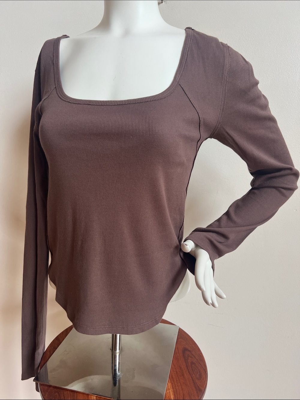 We The Free Scoop Neck Long Sleeve Top - Brown